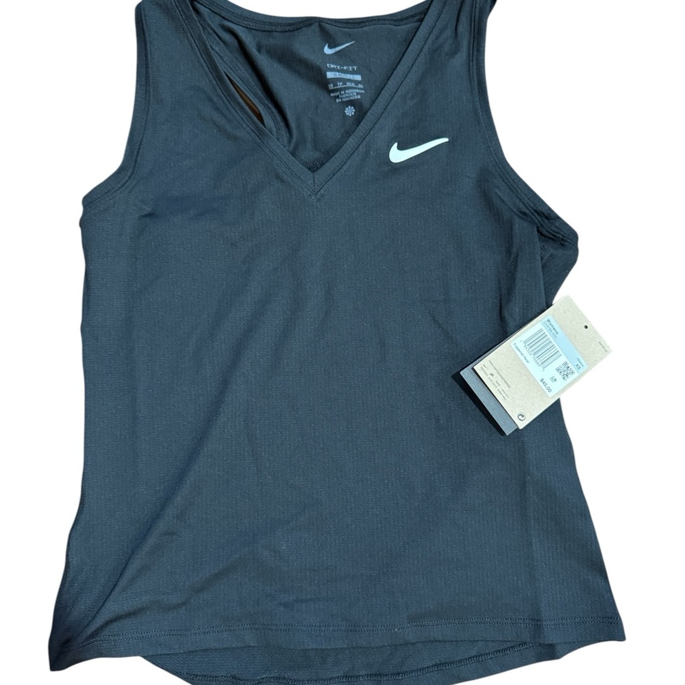 Nike Women's Black V-Neck Dri-FIT Tank with White Swoosh